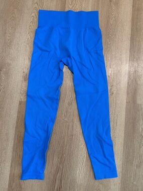 Blue Seamless Ribbed Leggings